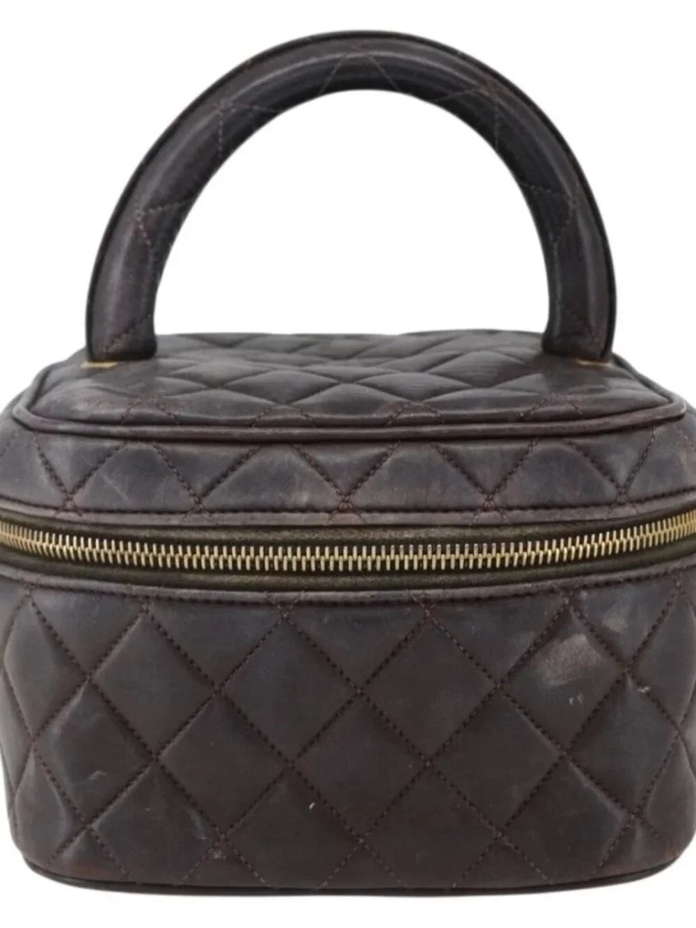 CHANEL Matelasse Vanity Hand Bag Lamb Skin Dark Brown Gold CC Auth 170916